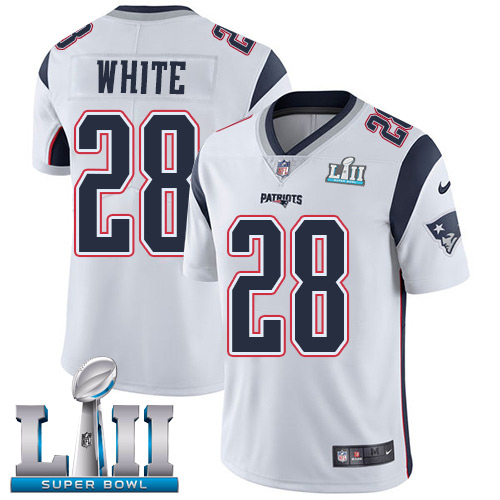 Nike Patriots #28 James White White Super Bowl LII Men's Stitched NFL Vapor Untouchable Limited Jersey
